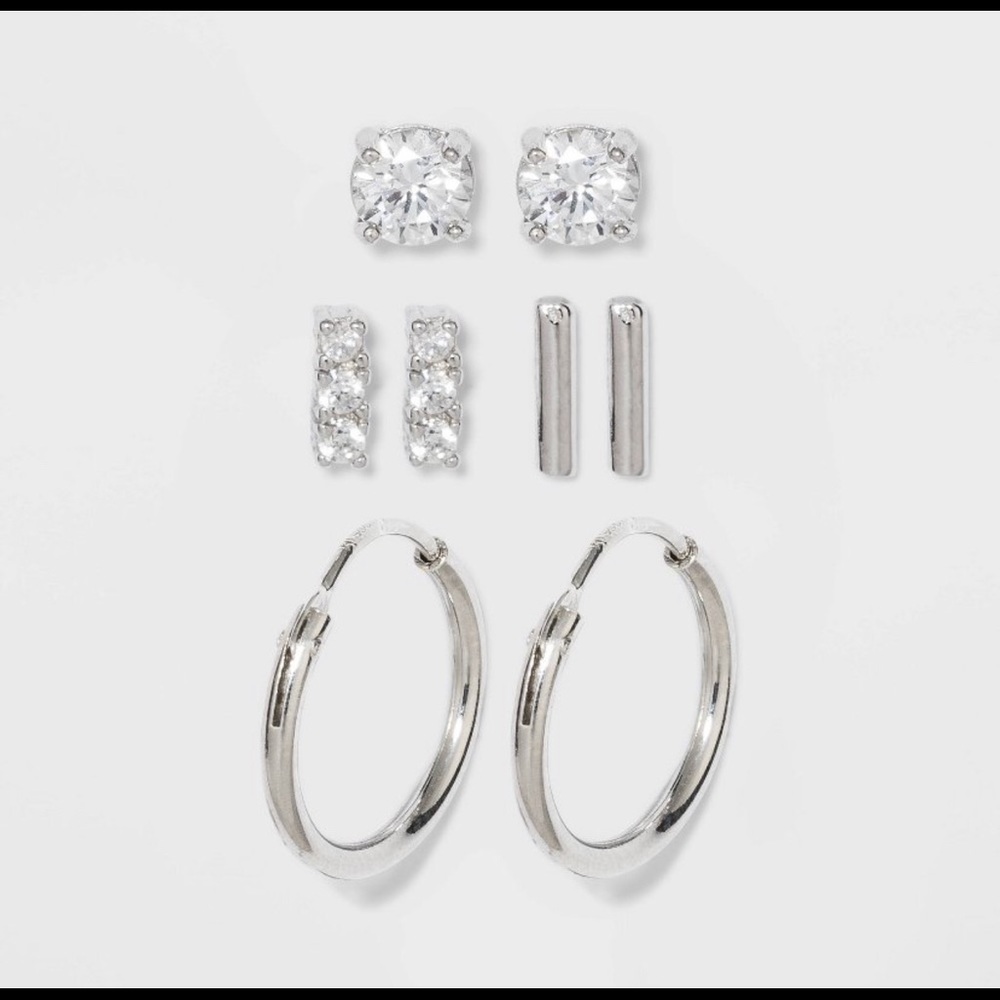 Sterling Silver Cubic Zirconia Earrings 4-Pack Set